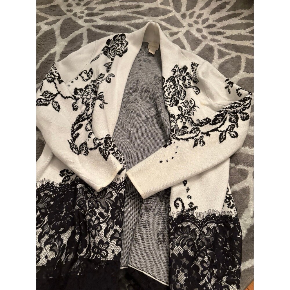 Black and White Lace Chico’s Heavy Cardigan